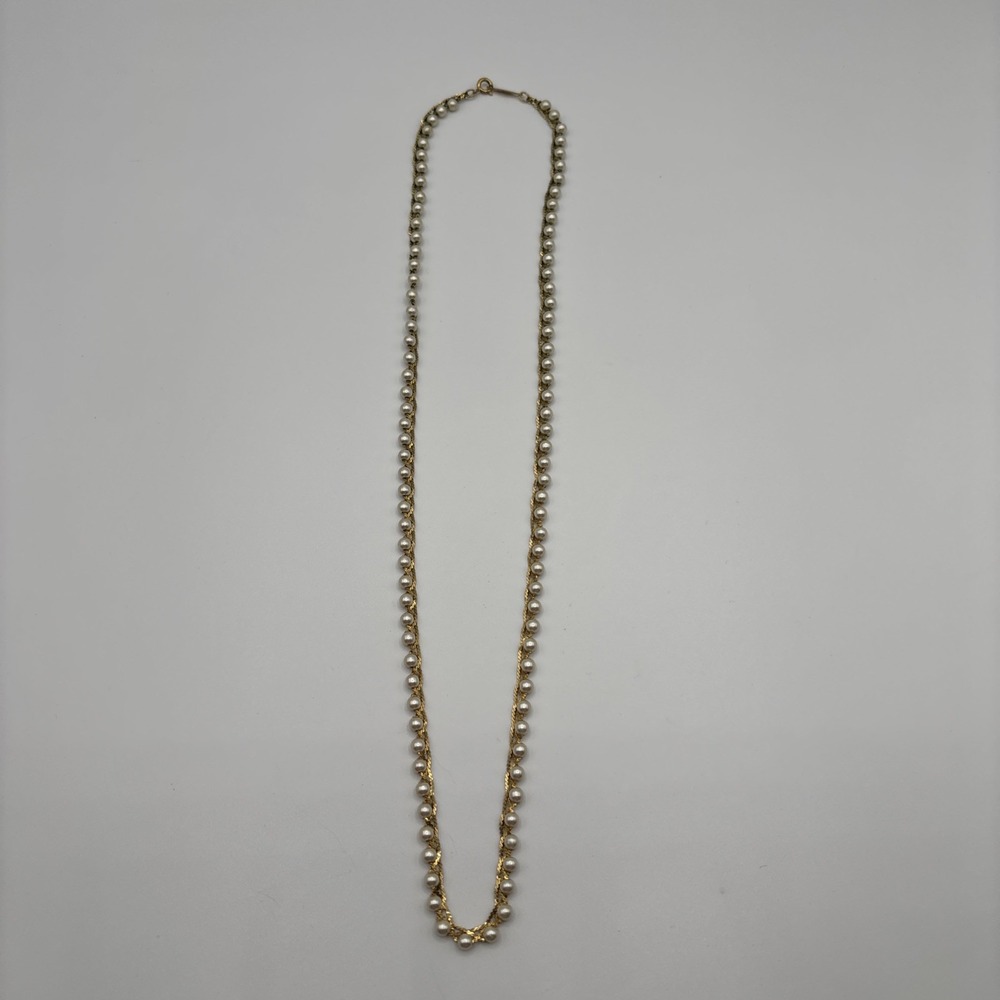 Vintage Napier Necklace Pearl & Chain Gold Tone Necklace Signed Napier